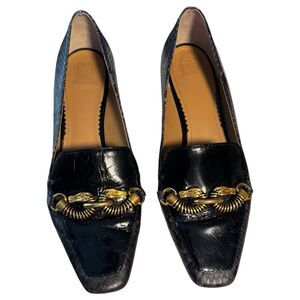 Tory Burch Jessa 25 mm Loafer Stamped Snake Printed Leather Glossy Goat Size 9.5
